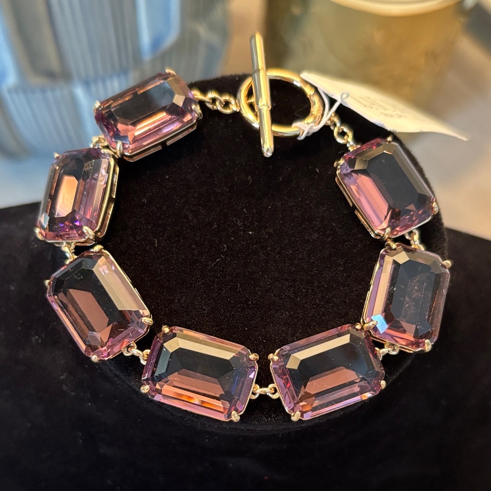 Ralph Lauren Gold Tone Glass Stone Toggle Bracelet - Picture 4 of 11